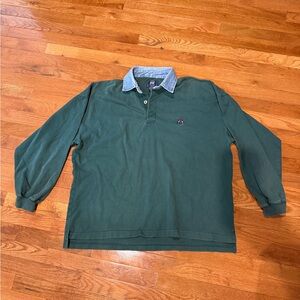 Vintage Green Polo with Denim Collar